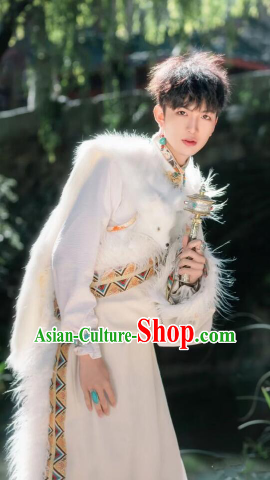 Chinese Ethnic Stage Performance Garment Costume Zang Nationality Male Clothing Tibetan Festival Apparel