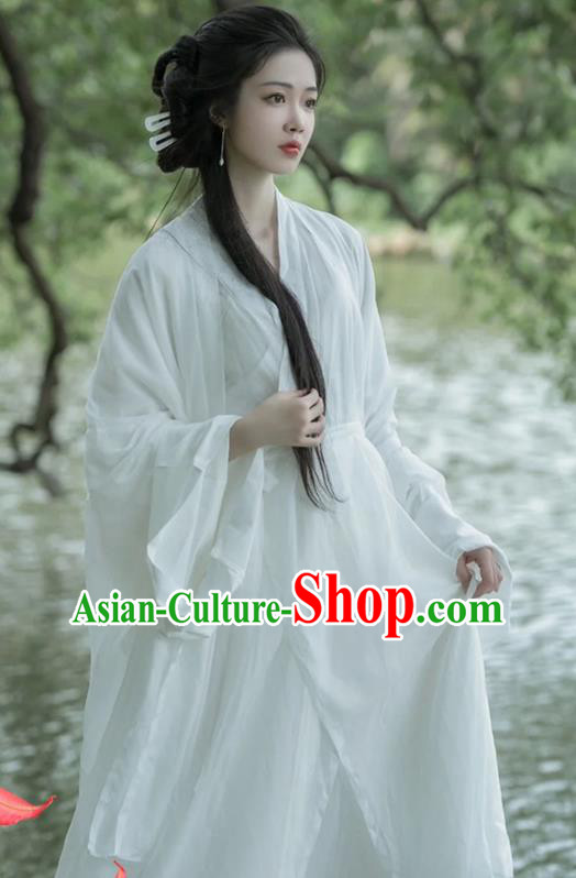 Chinese Traditional Hanfu Dress Jin Dynasty Young Lady Garment Costume Ancient Goddess White Clothing