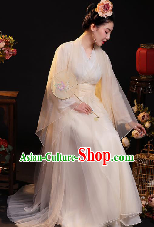 Chinese Ancient Princess Clothing Tang Dynasty Noble Woman Beige Dress TV Series Imperial Consort Garment Costumes
