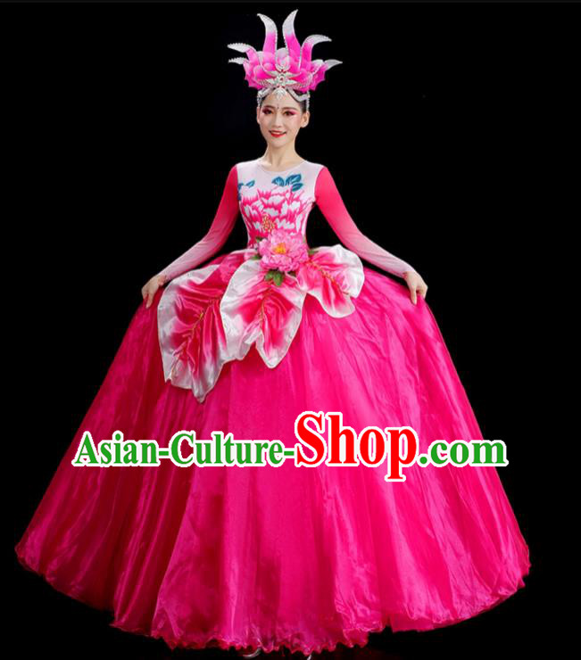 Chinese Stage Performance Costume Opening Dance Pink Dress Women Group Dance Outfit Flower Dance Clothing