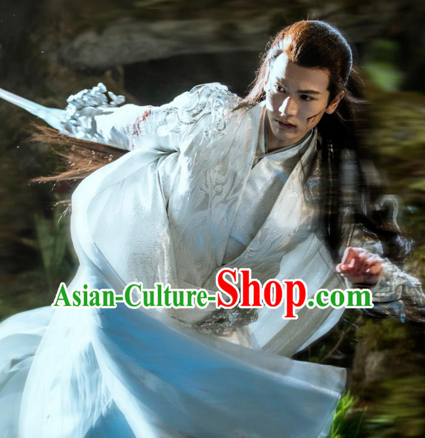 Chinese Love Between Fairy and Devil Chang Heng Garment Costumes Ancient Swordsman White Clothing