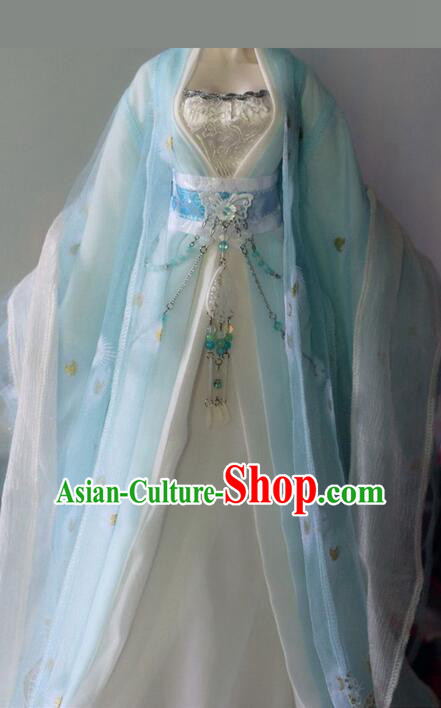 Chinese Ancient Fairy Clothing Beauty Dance Costumes Tang Dynasty Princess Blue Hanfu Dress