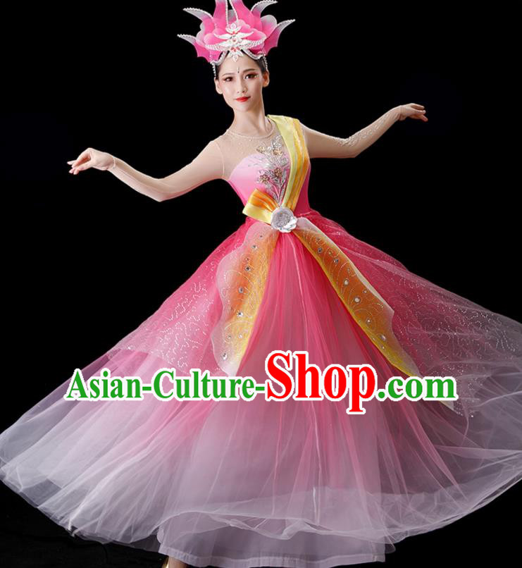 Top Opening Dance Clothing Modern Dance Pink Dress Women Group Dance Costume Stage Performance Fashion