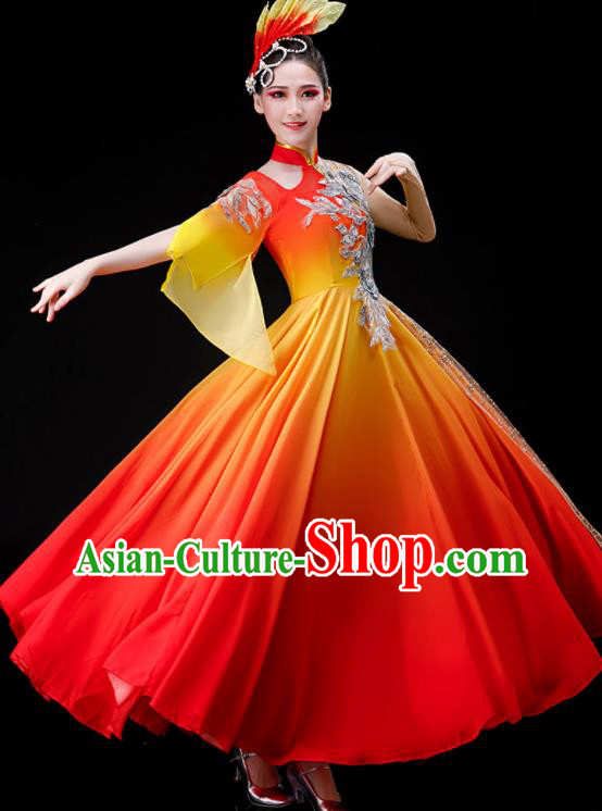 Top Women Group Dance Costume Stage Performance Fashion Opening Dance Clothing Modern Dance Red Dress