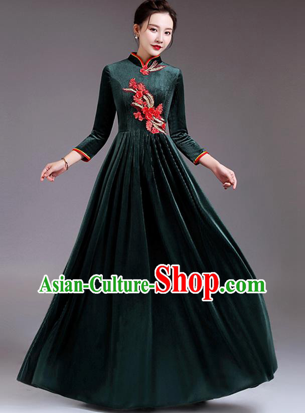 Professional Compere Dark Green Velvet Dress Top Stage Performance Garment Women Chorus Group Clothing