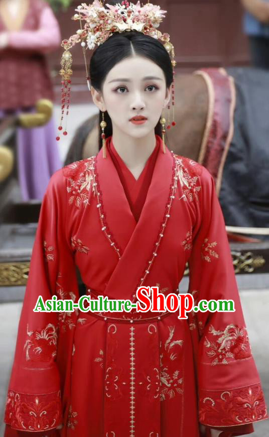 Chinese Ancient Princess Red Dress Garments Romance Series Rebirth For You Li Dongzhi Replica Costumes Traditional Wedding Hanfu Clothing and Headdress