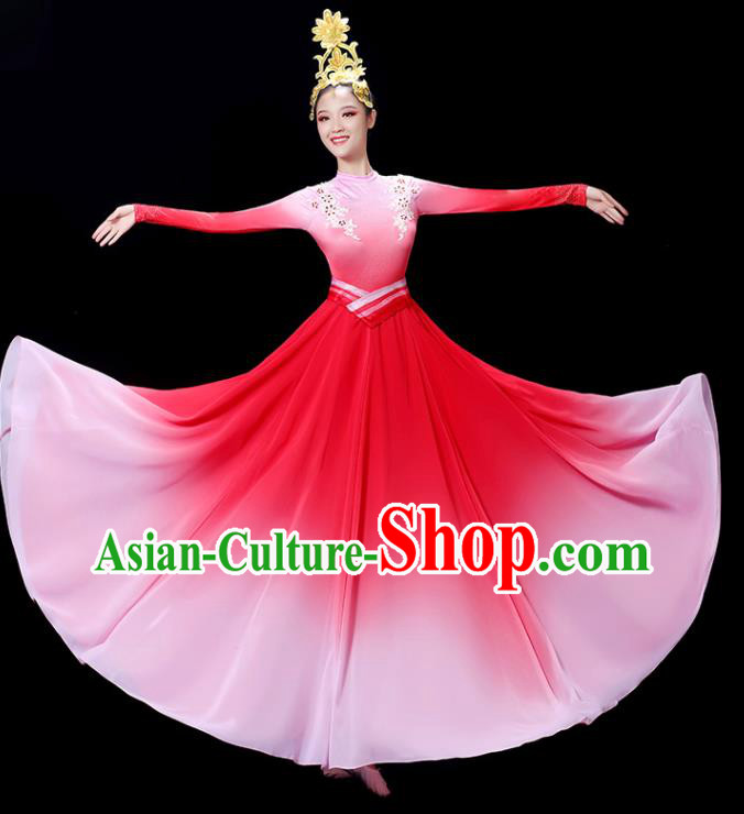 Chinese Spring Festival Gala Opening Dance Garment Classical Dance Clothing Professional Modern Dance Pink Dress and Headpiece