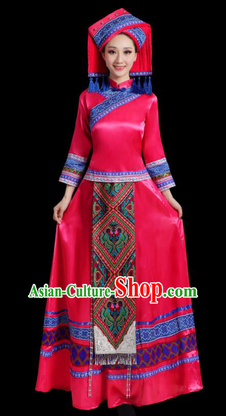 China Zhuang Nationality Mengenta Dress Ethnic Women Festival Clothing Guangxi Minority Folk Dance Costume