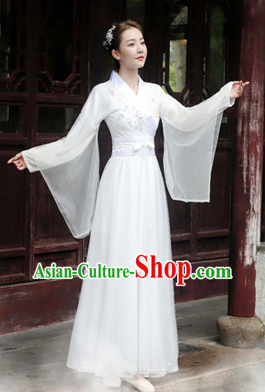 China Ancient Hanfu Fairy Dance Costume Umbrella Dance White Dress Classical Dance Clothing