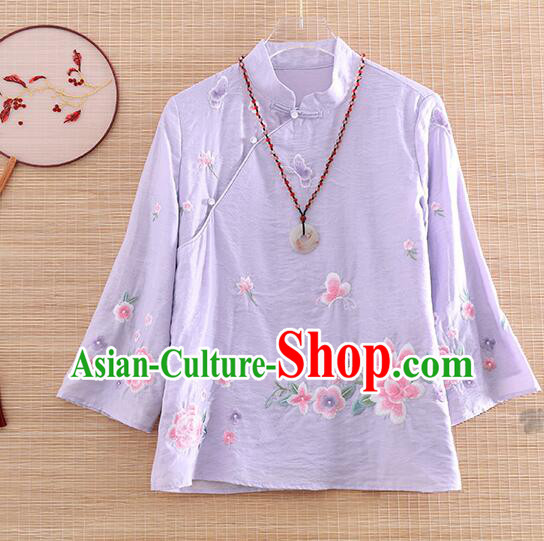 Chinese Qipao Upper Outer Garment Light Pink Tencel Shirt Traditional Cheongsam Embroidered Blouse