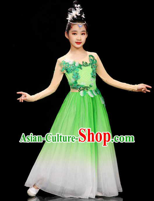 Chinese Modern Dance Green Dress Stage Performance Dancewear Children Opening Dance Clothing Group Dance Garment Costume
