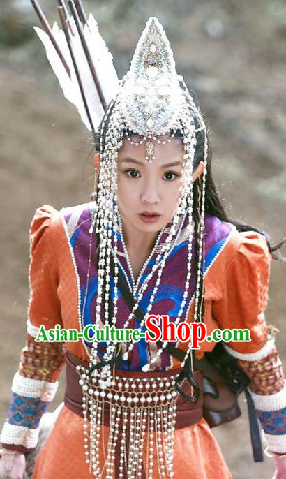 Chinese Traditional Female Knight Orange Dress Garments Wuxia TV Series The Wolf Bao Na Costumes Ancient Princess Clothing