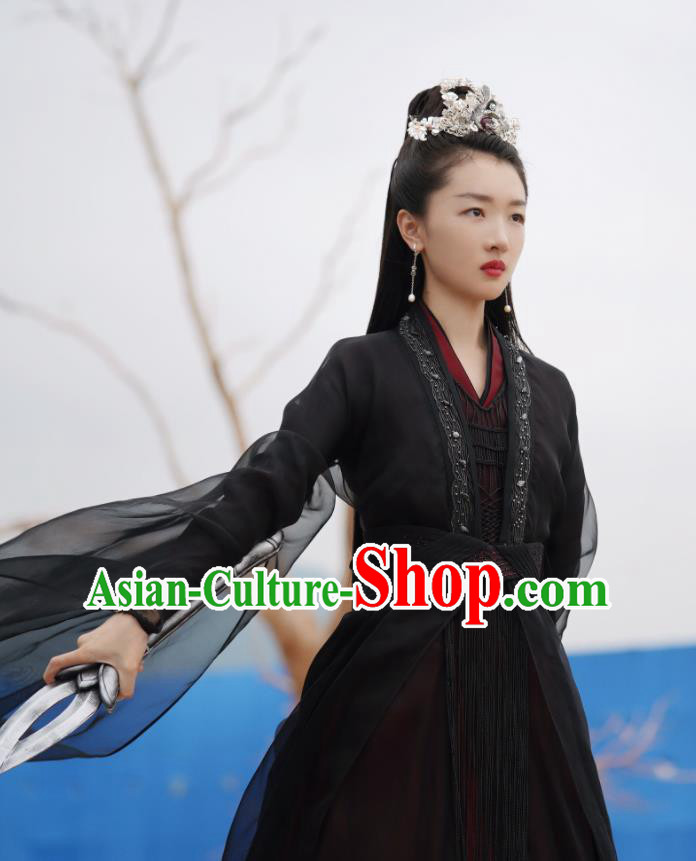 Chinese Traditional Goddess Black Dress Garments Xianxia TV Series Ancient Love Poetry Hou Chi Costumes Ancient Swordswoman Clothing