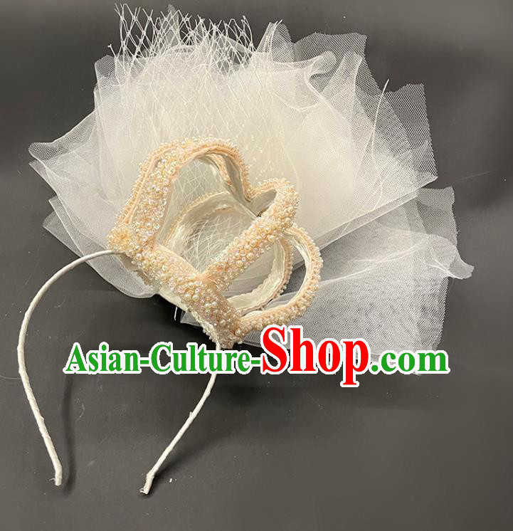 Handmade Party Children Headwear Baroque Style Royal Crown Top Halloween Pearls Veil Headdress