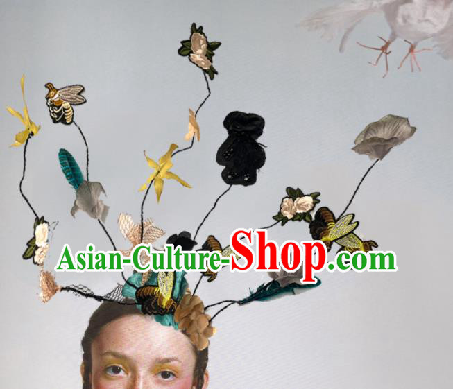 Handmade Baroque Style Hair Clasp Branch Headdress Top Party Embroidered Royal Crown Headwear