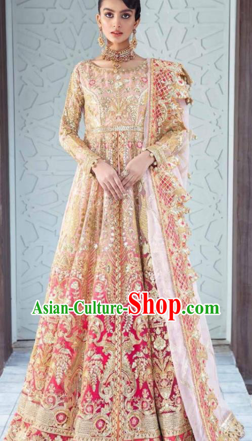 India Bride Clothing Traditional Lengha Garment Indian Wedding Dress Top Embroidered Beige Outfit Costumes