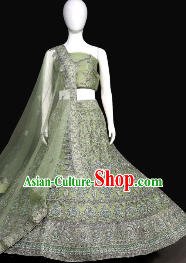 Top Indian Lengha Garment Traditional Wedding Dress Embroidered Green Skirt Outfit India Bride Clothing