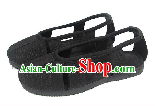 Chinese Traditional Cloth Shoes Martial Arts Shoes Black Monk Shoes Handmade Luohan Shoes for Men