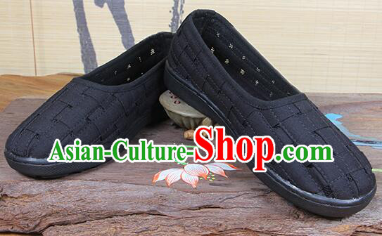 Chinese Handmade Weave Shoes Traditional Cloth Shoes Martial Arts Shoes Black Monk Shoes for Men