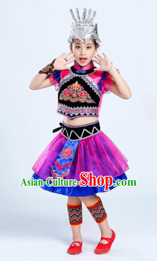 Chinese Ethnic Festival Performance Costumes Li Minority Folk Dance Clothing Yi  Nationality Girl Rosy Dress Outfits