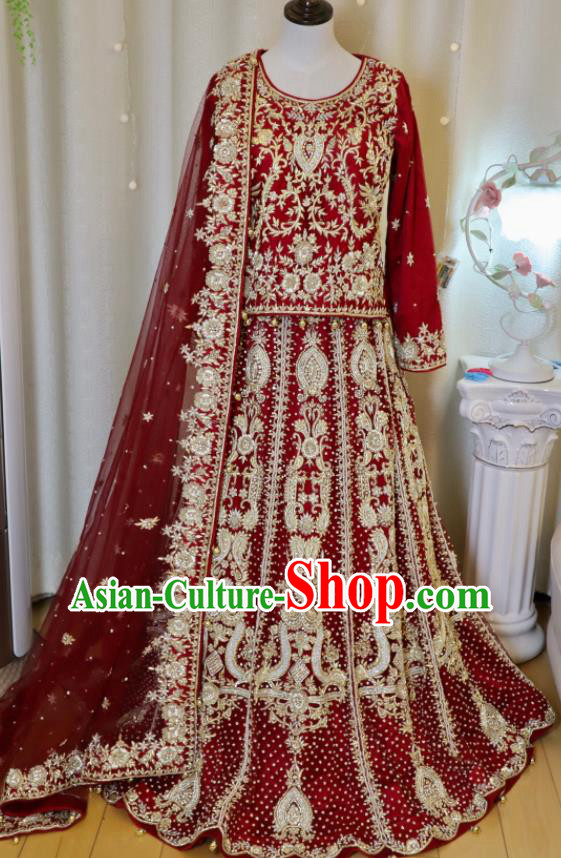 Top Embroidered Red Dress Outfit Indian Wedding Clothing India Traditional Lengha Garment