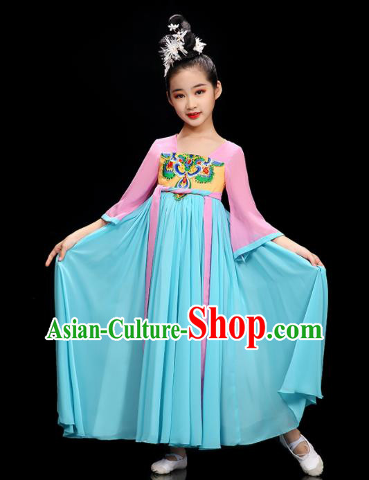 Chinese Fairy Dance Garment Costume Classical Dance Blue Dress Traditional Ru Qun Children Dance Clothing
