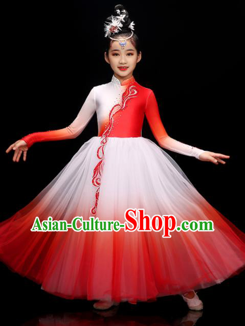 Chinese Children Dance Clothing Modern Dance Garment Costume Classical Dance Red Dress Traditional Fan Dancewear