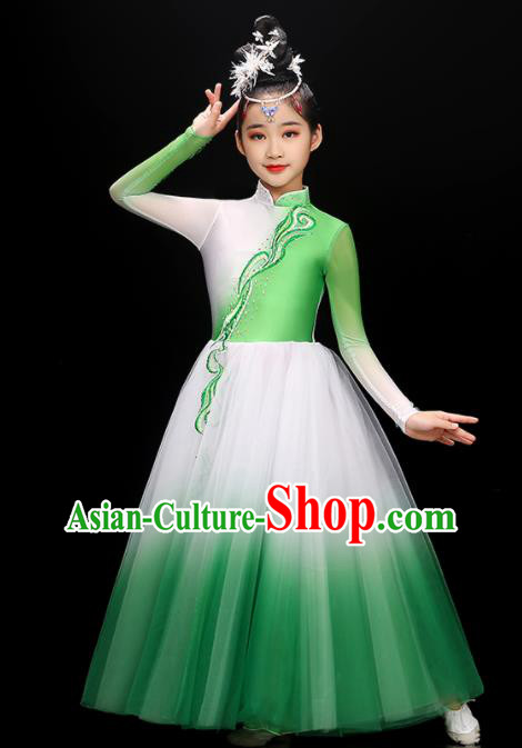 Chinese Traditional Fan Dancewear Children Dance Clothing Modern Dance Garment Costume Classical Dance Green Dress