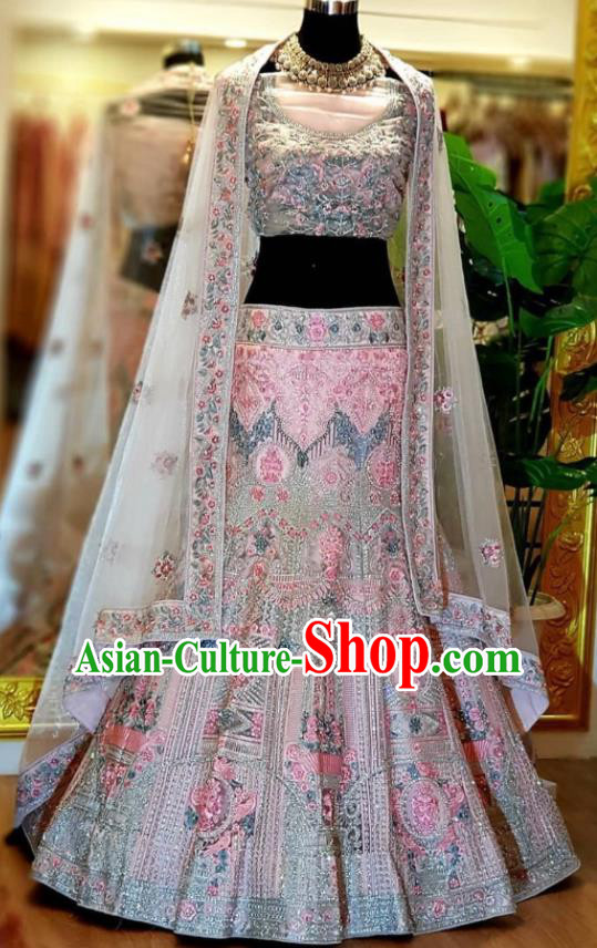 Indian Embroidered Pink Outfit Traditional Wedding Dress Top India Clothing Bride Lengha Garment
