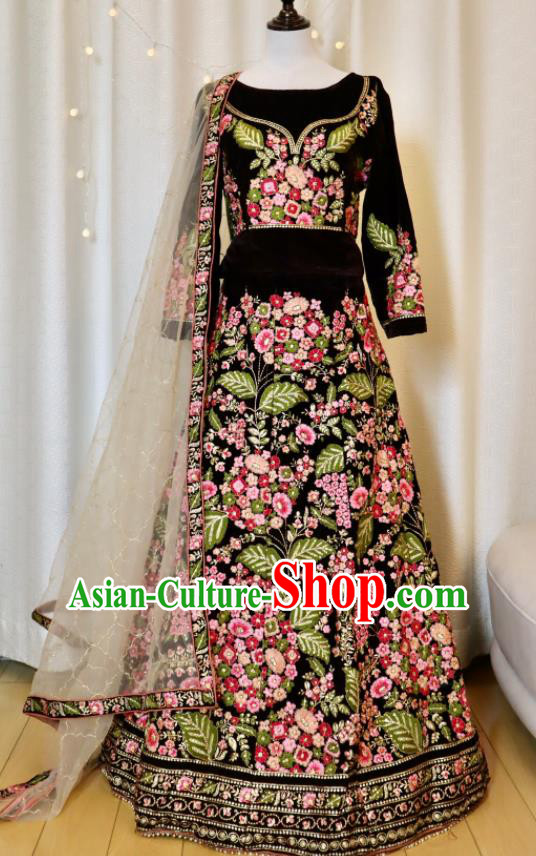 Indian Bride Lengha Garment Embroidered Black Outfit Traditional Wedding Dress Top India Clothing