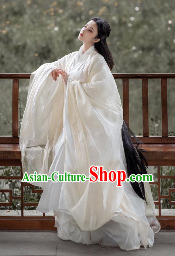 Chinese Traditional White Hanfu Clothing Ancient Swordswoman Dress Outfits Wei Dynasty Princess Costumes