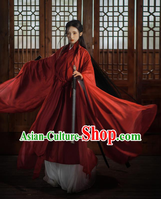 Chinese Wei Dynasty Princess Costumes Traditional Red Hanfu Clothing Ancient Swordswoman Dress Outfits