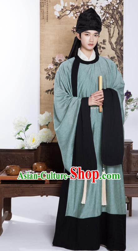 Chinese Ancient Scholar Clothing Traditional Hanfu Green Long Gown Ming Dynasty Taoist Garment Costumes for Men