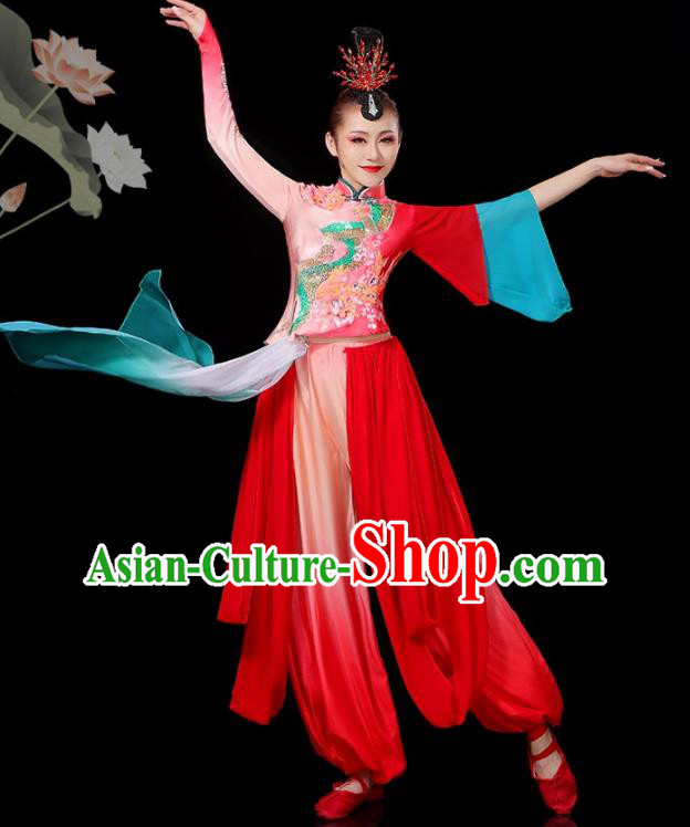 Chinese Yangko Dance Garment Women Solo Dance Red Outfit Classical Dance Clothing Umbrella Dance Costumes