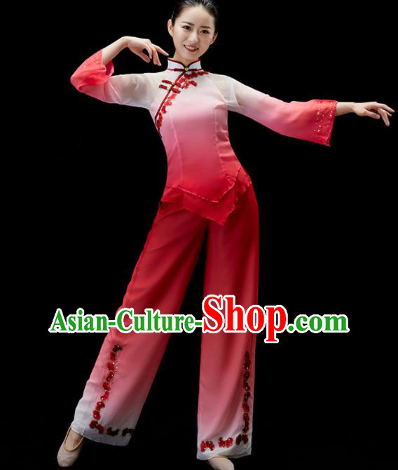 Chinese Women Fan Dance Megenta Outfit Yangko Dance Clothing Umbrella Dance Costumes Folk Dance Garment