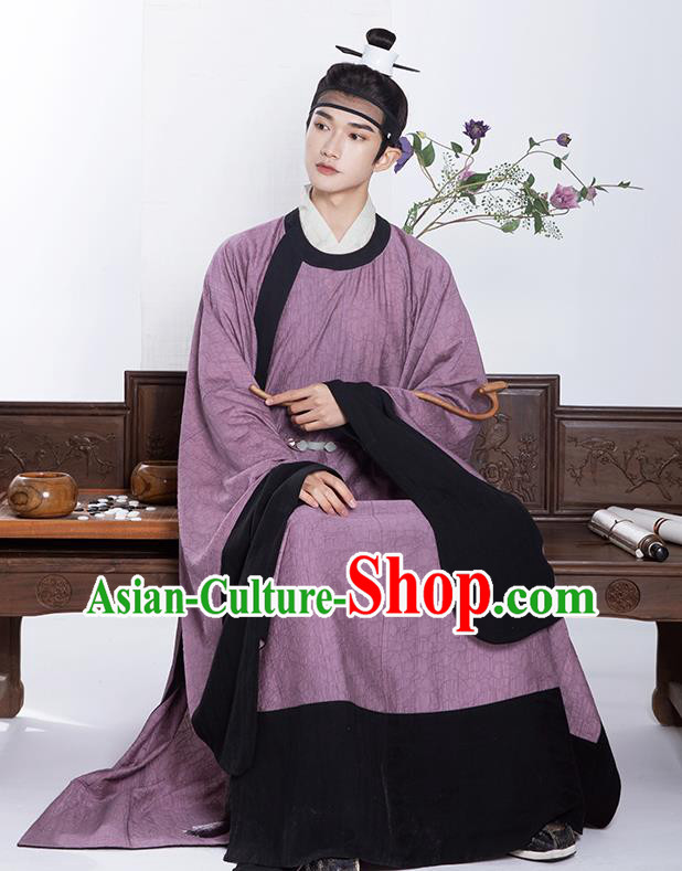 Chinese Ancient Scholar Clothing Traditional Hanfu Violet Robe Ming Dynasty Taoist Garment Costumes