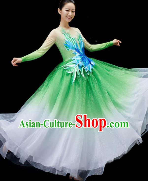 Chinese Embroidered Garment Spring Festival Gala Opening Dance Clothing Women Group Dance Costume Modern Dance Green Dance