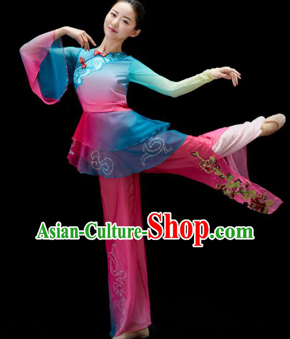 Chinese Umbrella Dance Clothing Women Group Dance Costume Folk Dance Outfit Yangko Dance Garment
