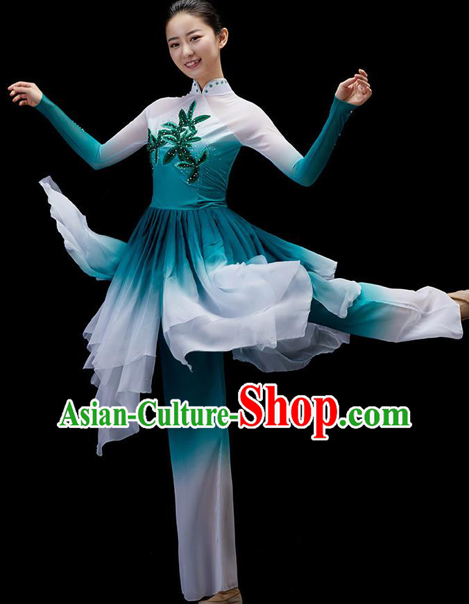 Chinese Yangko Dance Garment Umbrella Dance Clothing Women Group Dance Costume Folk Dance Blue Outfit