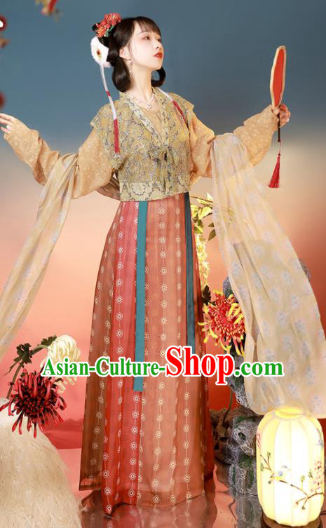 Chinese Ancient Princess Historical Costumes Tang Dynasty Palace Lady Clothing Traditional Beizi Hanfu Dress for Women