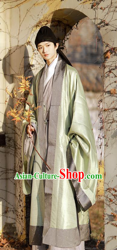 Chinese Traditional Hanfu Green Cape Ancient Taoist Priest Historical Costumes Ming Dynasty Scholar Clothing for Men