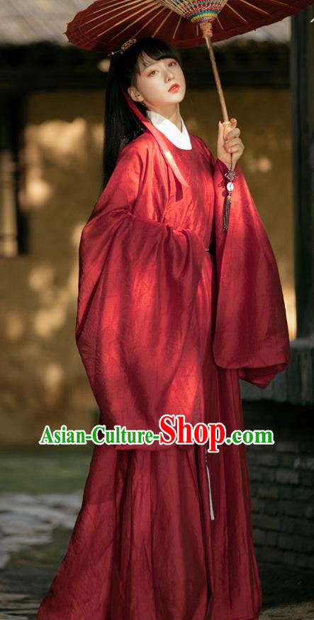 Chinese Traditional Red Hanfu Robe Ancient Swordswoman Historical Costumes Ming Dynasty Young Lady Clothing