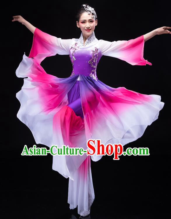 Chinese Classical Dance Clothing Women Group Dance Garment Umbrella Dance Costume Stage Performance Megenta Outfit