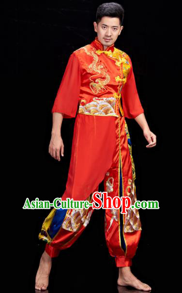 Chinese Folk Dance Costumes Stage Performance Red Outfit Drum Dance Clothing Men Yangko Dance Garments