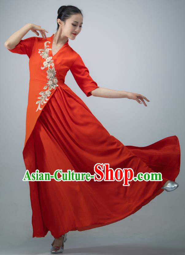 Chinese Women Dance Garment Chorus Group Performance Costume Modern Dance Red Dress Opening Dance Clothing