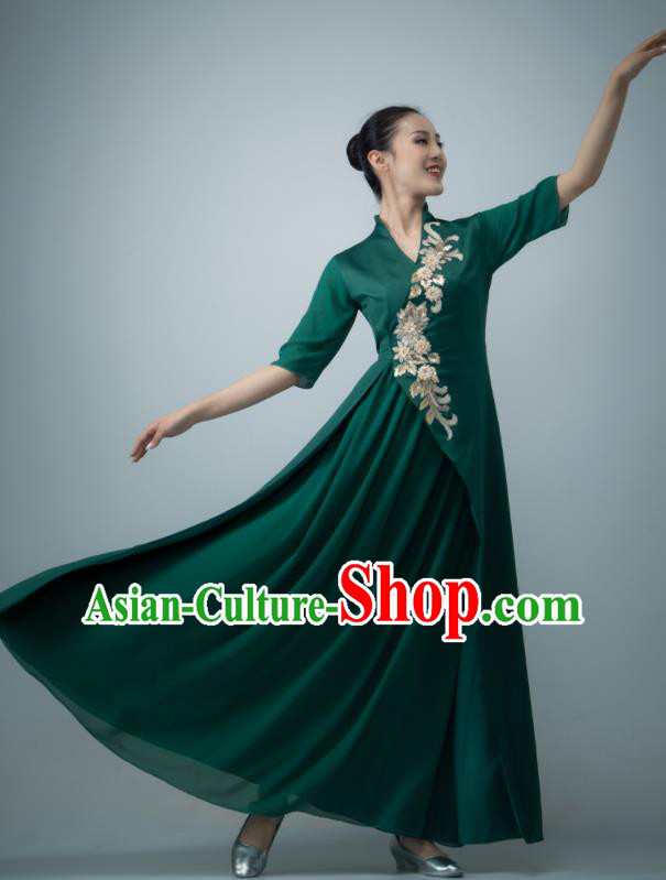 Chinese Opening Dance Clothing Women Dance Garment Chorus Group Performance Costume Modern Dance Dark Green Dress