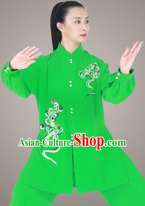 Chinese Tai Chi Green Outfit Top Kung Fu Costumes Tai Ji Competition Uniform Martial Arts Competition Clothing