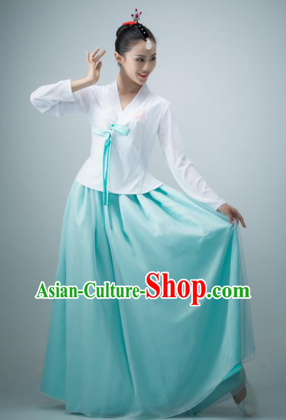 Chinese Classical Dance Clothing Korean Nationality Stage Performance Costume Women Group Dance Blue Dress