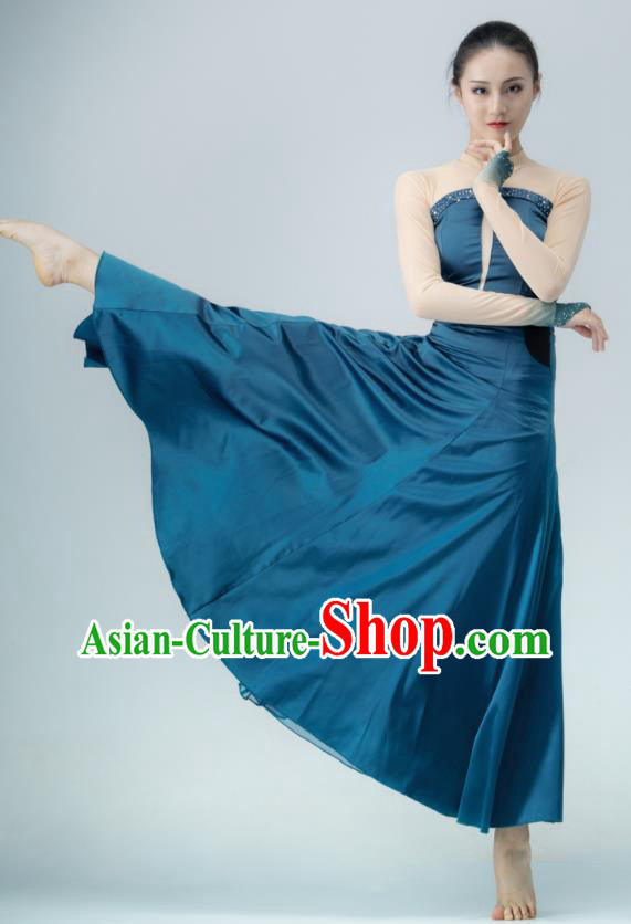 Chinese Women Group Dance Deep Blue Dress Modern Dance Clothing Stage Performance Costume