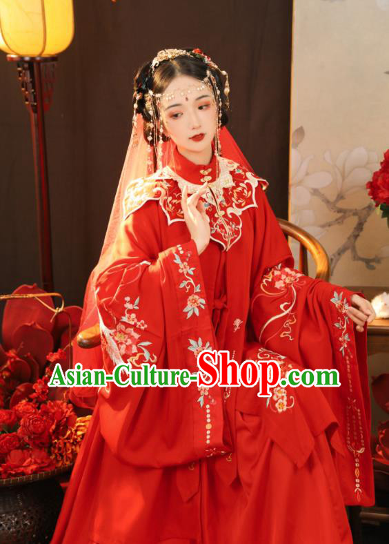 China Ancient Royal Princess Garment Costumes Traditional Red Hanfu Dress Ming Dynasty Wedding Clothing